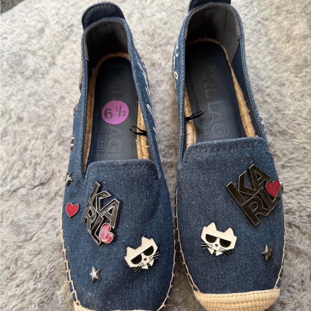 Karl Lagerfeld Denim Blue Espadrilles with Cat Embellishments